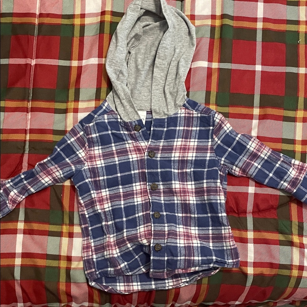 Carter's Plaid Button-Down Shirt with Hood